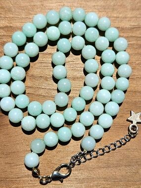 Amazonite Gemstone Mint Green Beaded Necklace with Star Accent